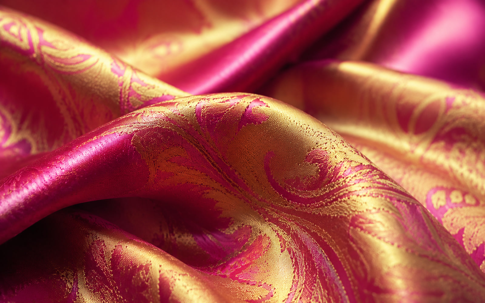 Satin catching light across its long warp floats